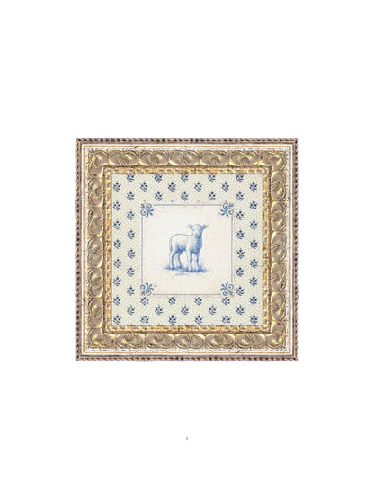 Delft Tile Lamb Framed Picture