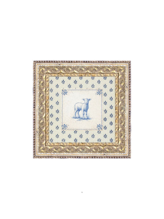 Delft Tile Lamb Framed Picture