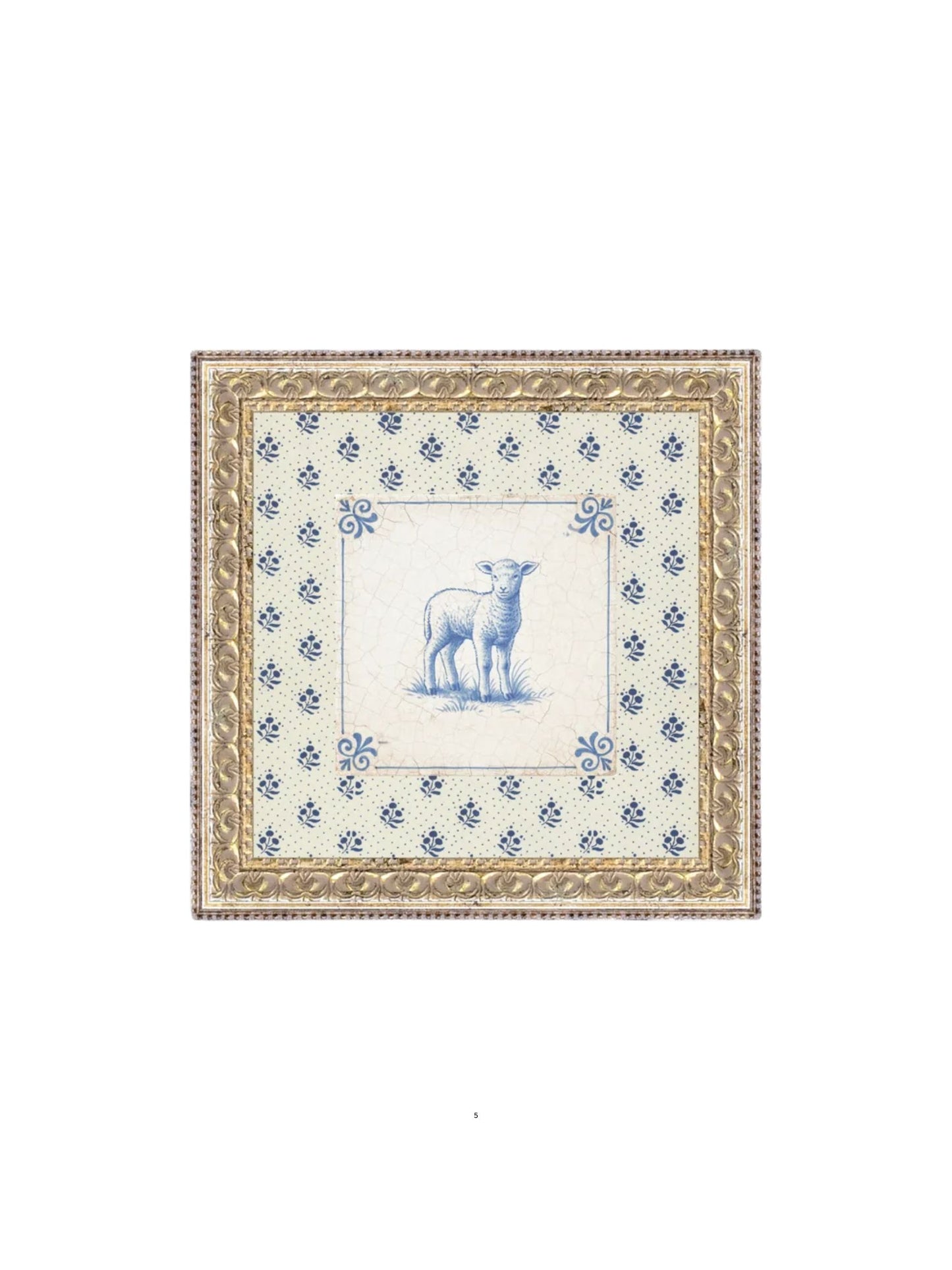 Delft Tile Lamb Framed Picture