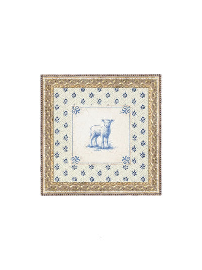 Delft Tile Lamb Framed Picture