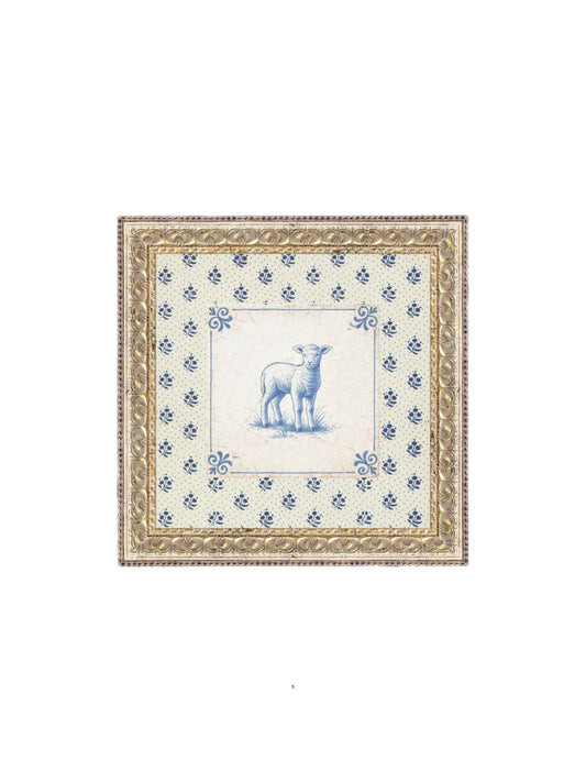 Delft Tile Lamb Framed Picture