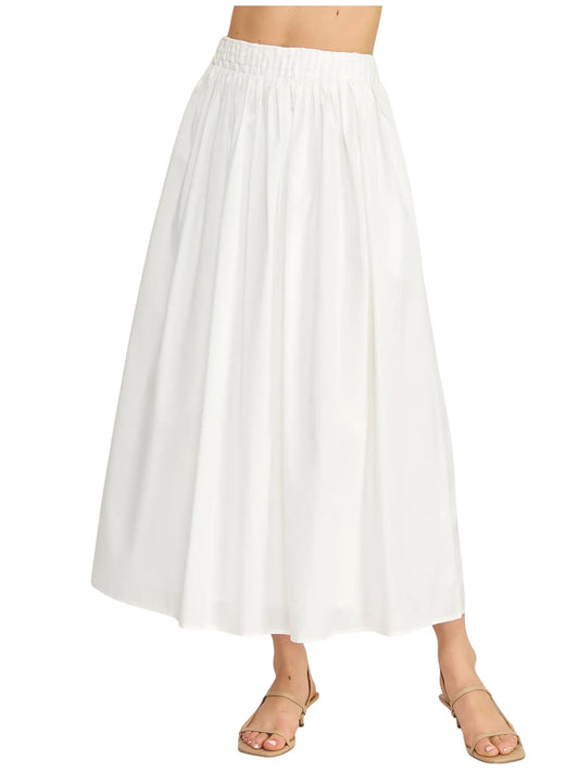 Woven Lattice Shirred Midi Skirt