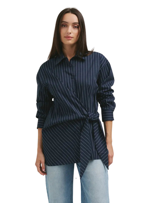 Asymmetrical Tie Waist Shirt