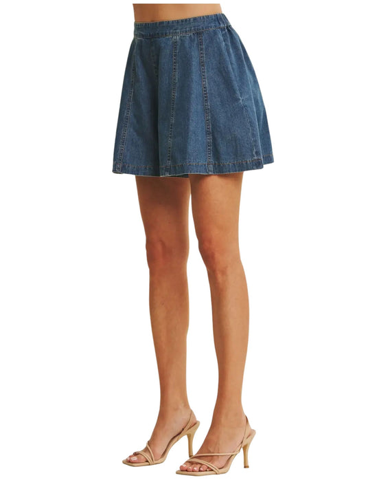 Summer Denim Washed Flared Shorts