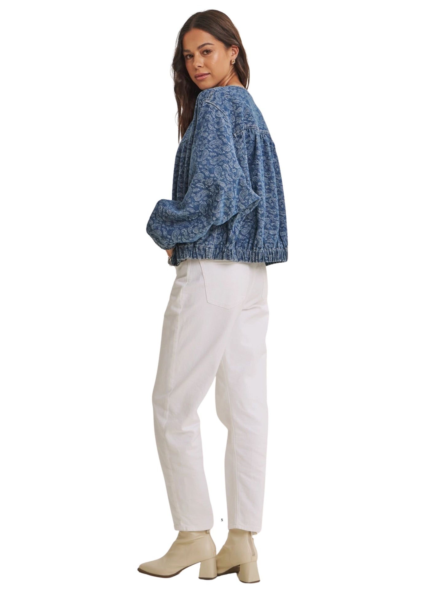 Heritage Inspired Paisley Denim Washed Bomber Jacket