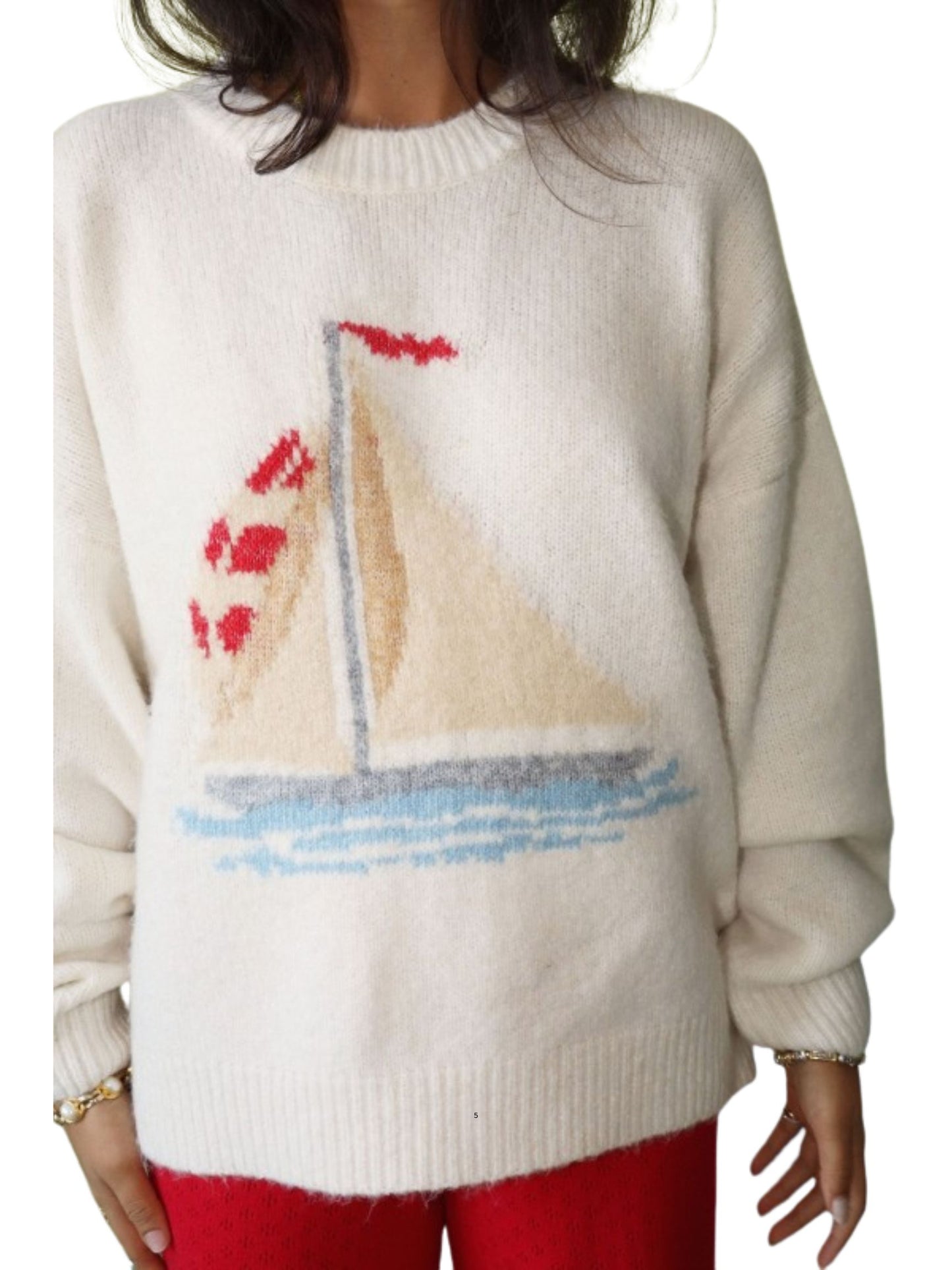 Sailboat Knit Fuzzy Sweater
