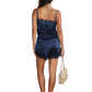 Navy Lace Trim Satin Top