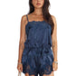 Navy Lace Trim Satin Top