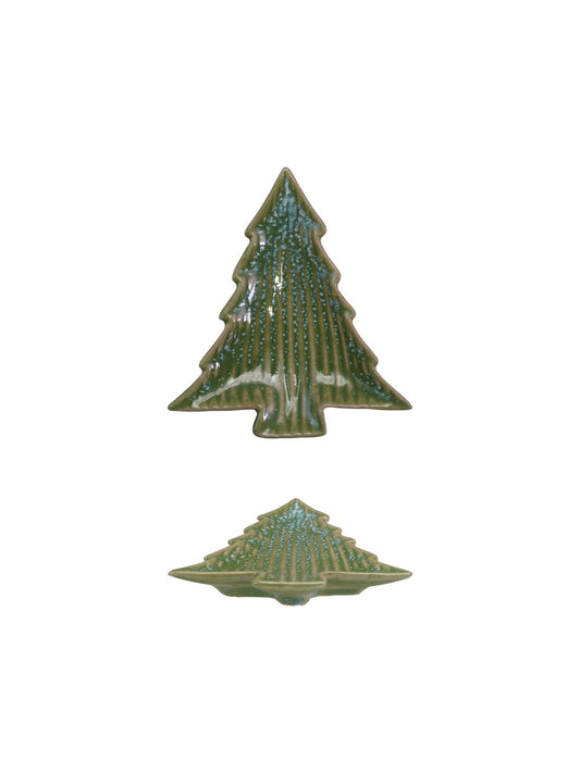 Stoneware Ribbed Tree Shaped Plate