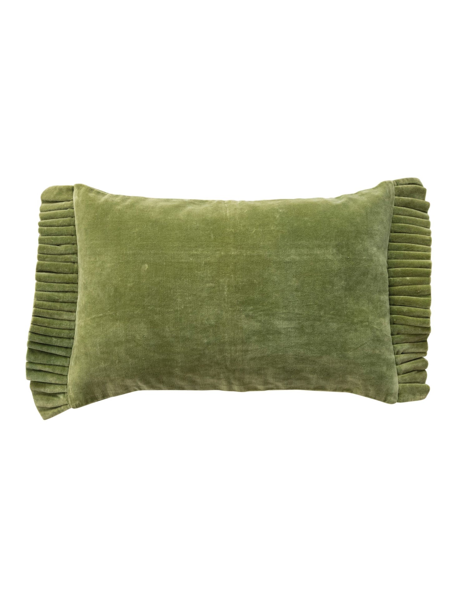 Cotton Velvet Lumbar Pillow with Ruffle Trim