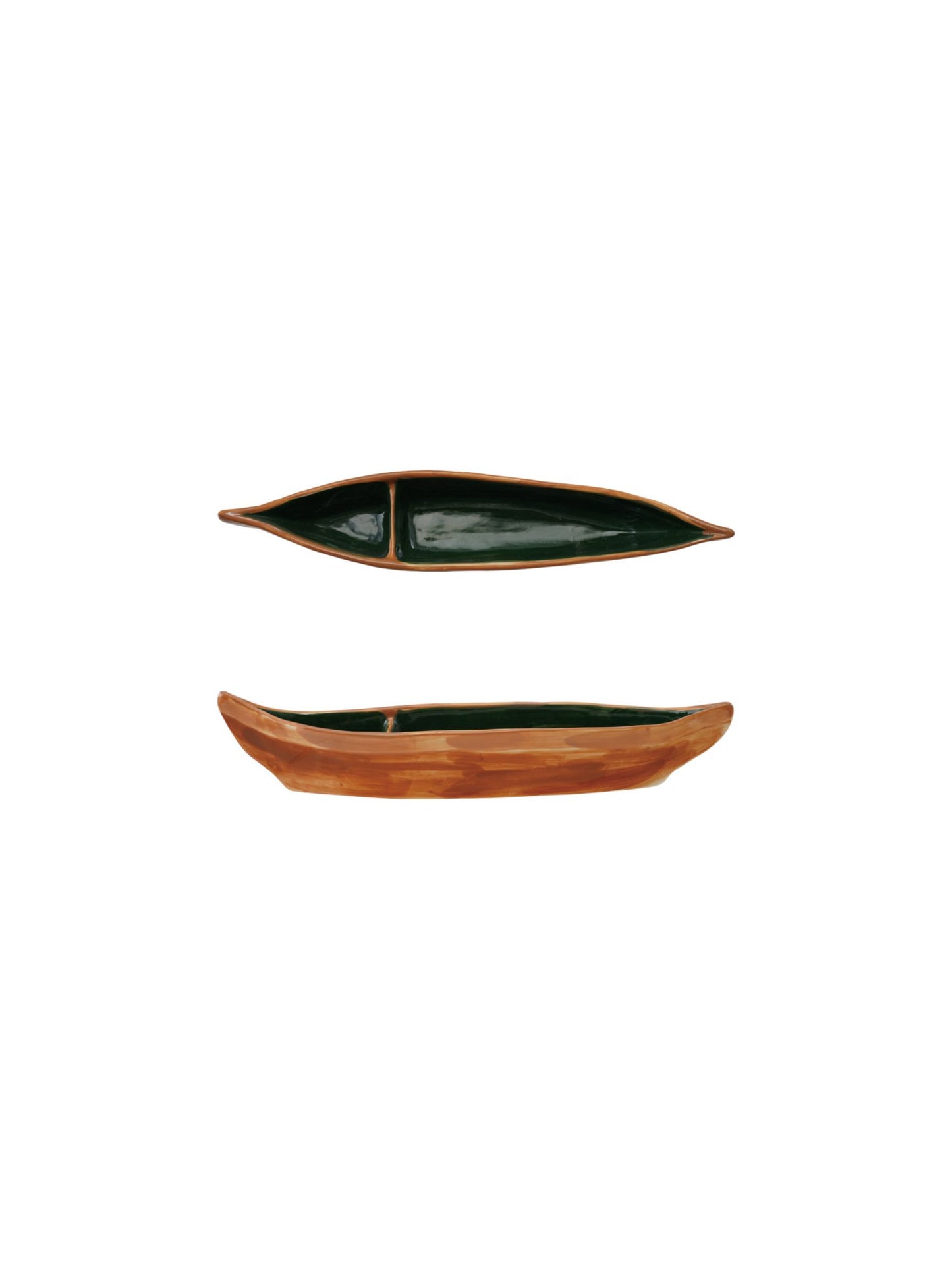 Hand-Painted Stoneware Canoe Shaped Dish