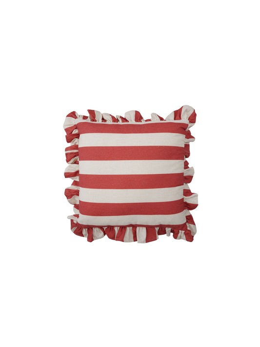 18" Square Fabric Striped Pillow w/ Ruffle