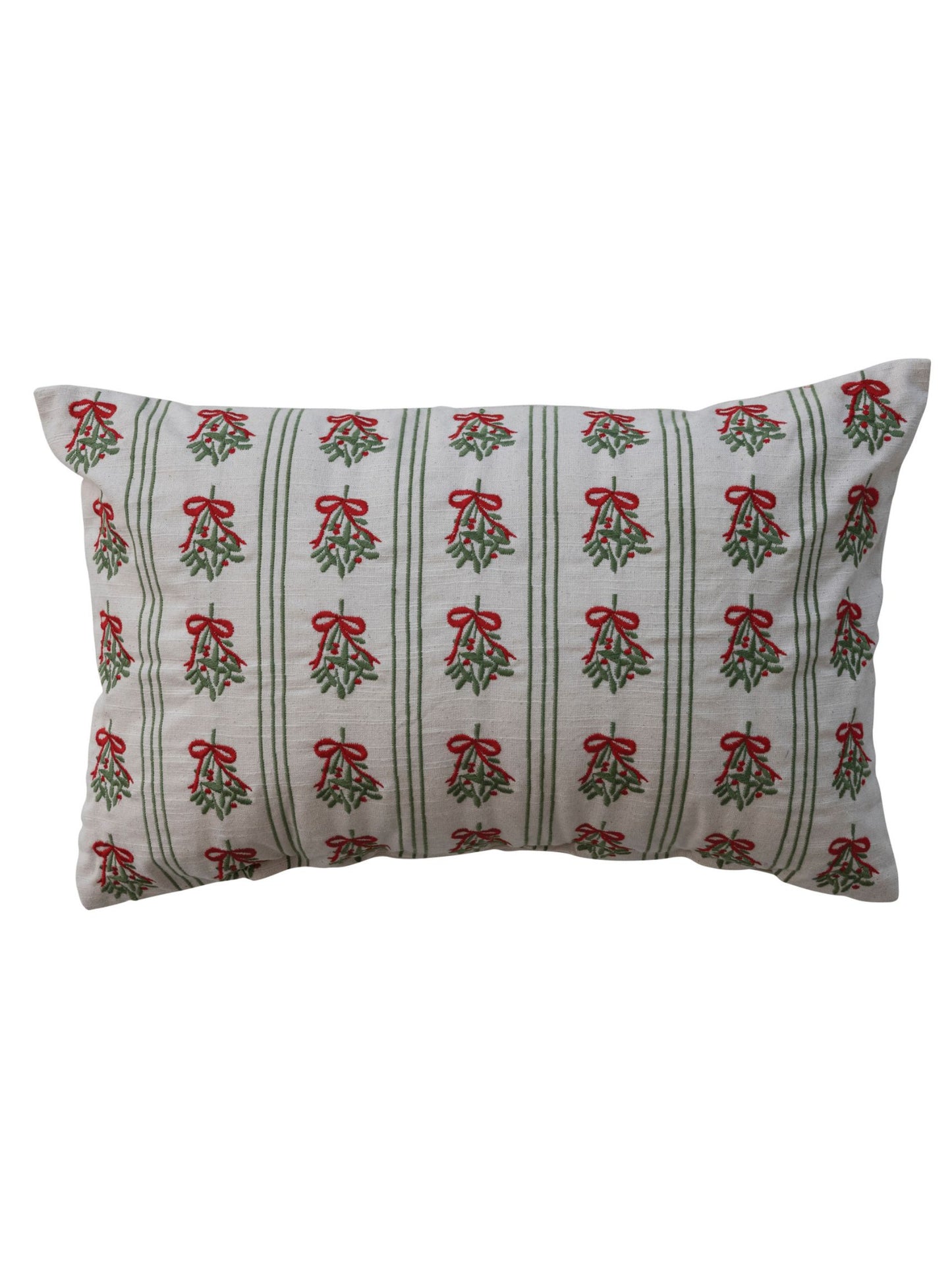 Cotton Lumbar Pillow w/ Mistletoe Pattern