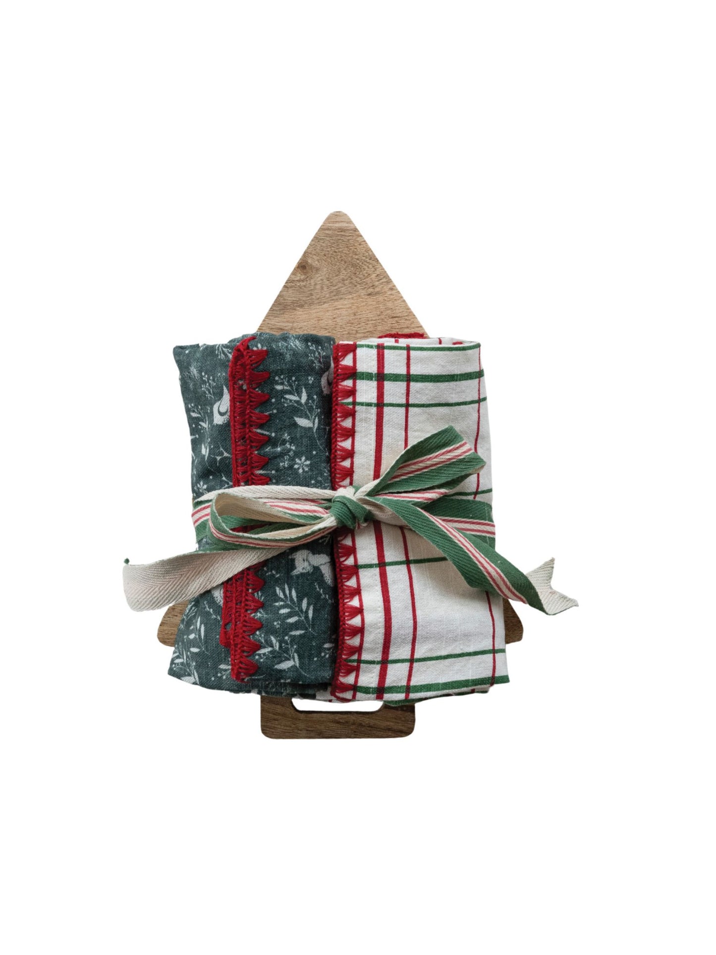 2 Tea Towels & Tree Shaped Cheese/Serving Board