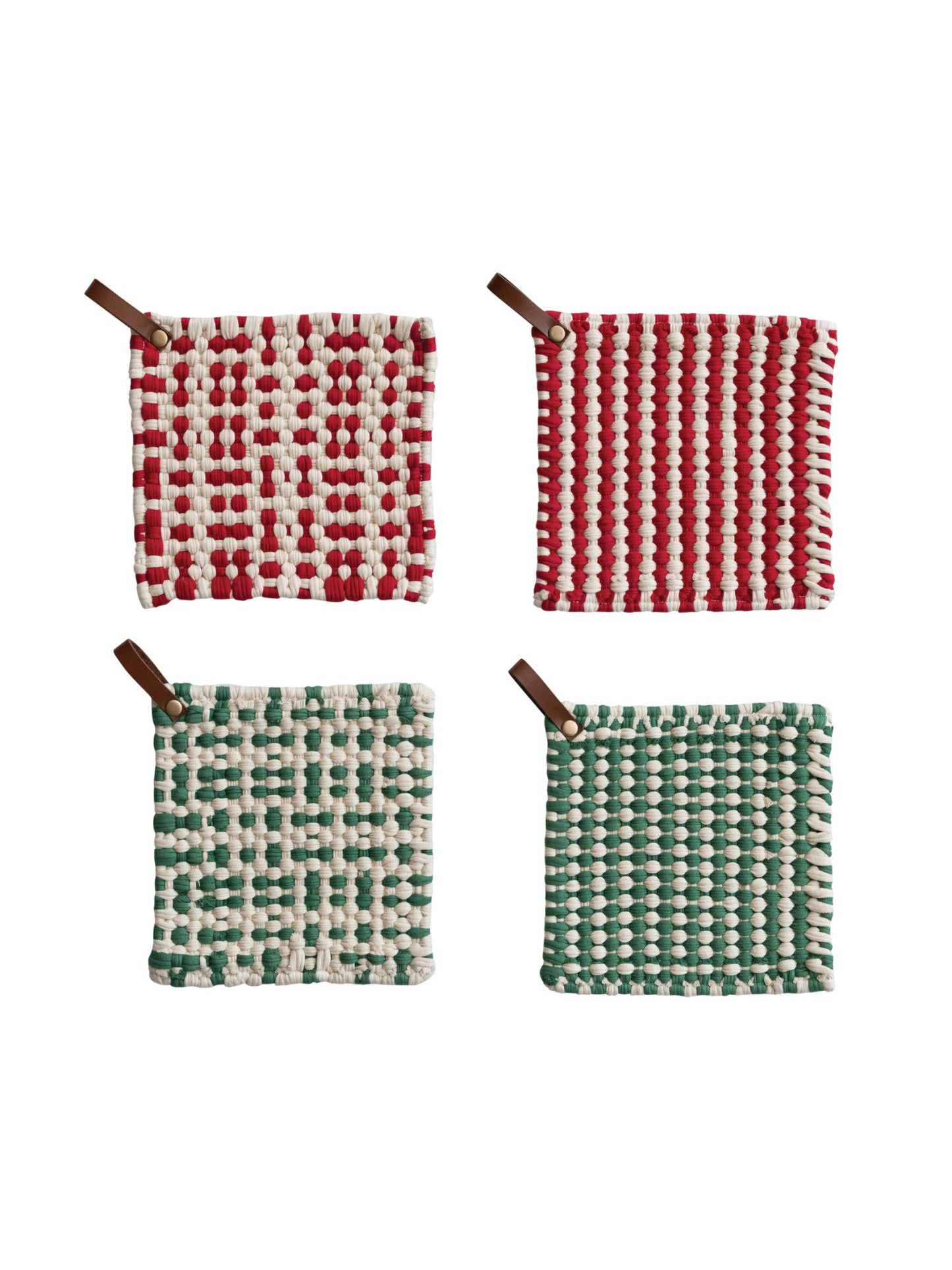 Cotton Crocheted Pot Holder w/ Leather Loop