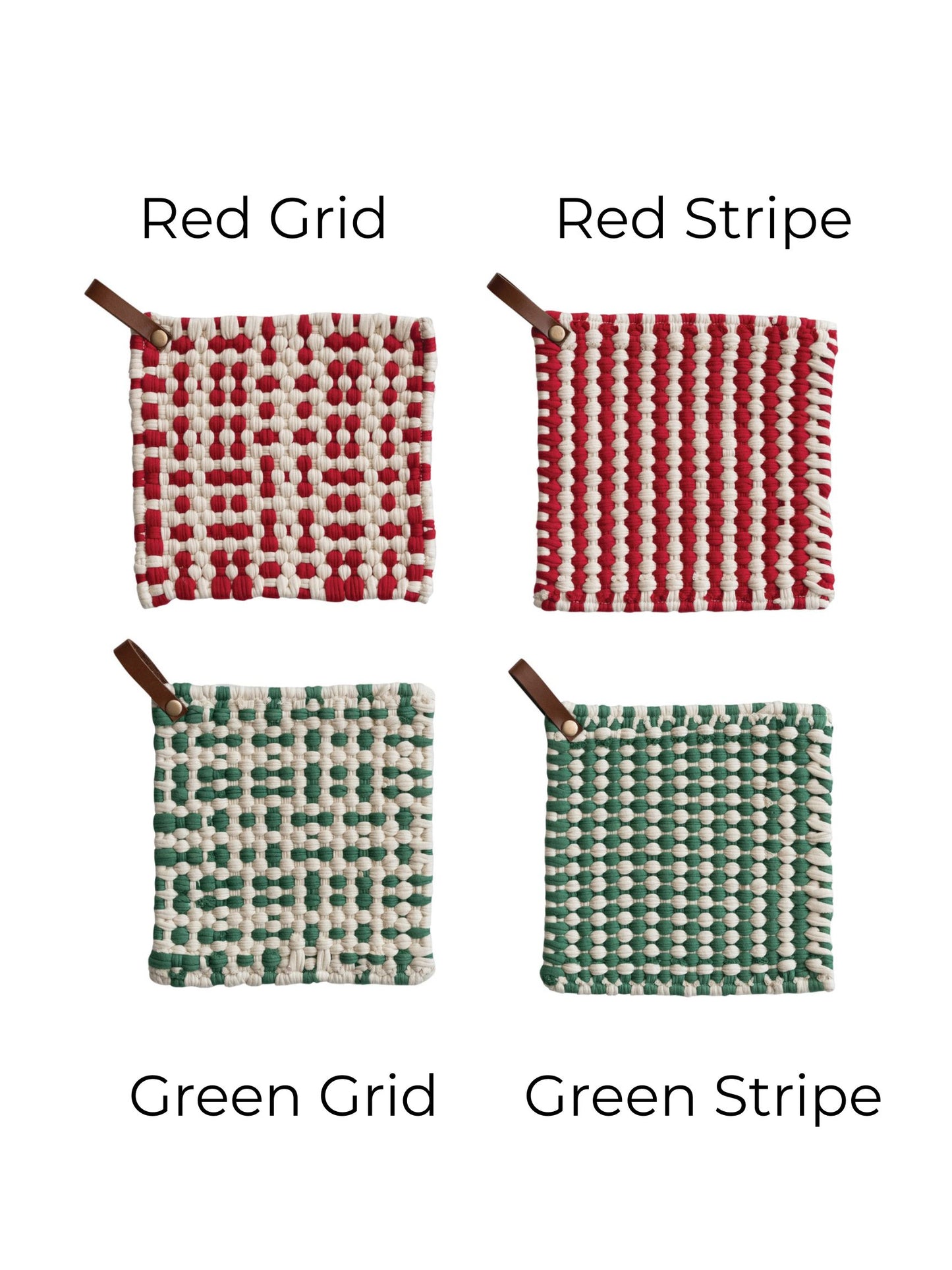 Cotton Crocheted Pot Holder w/ Leather Loop