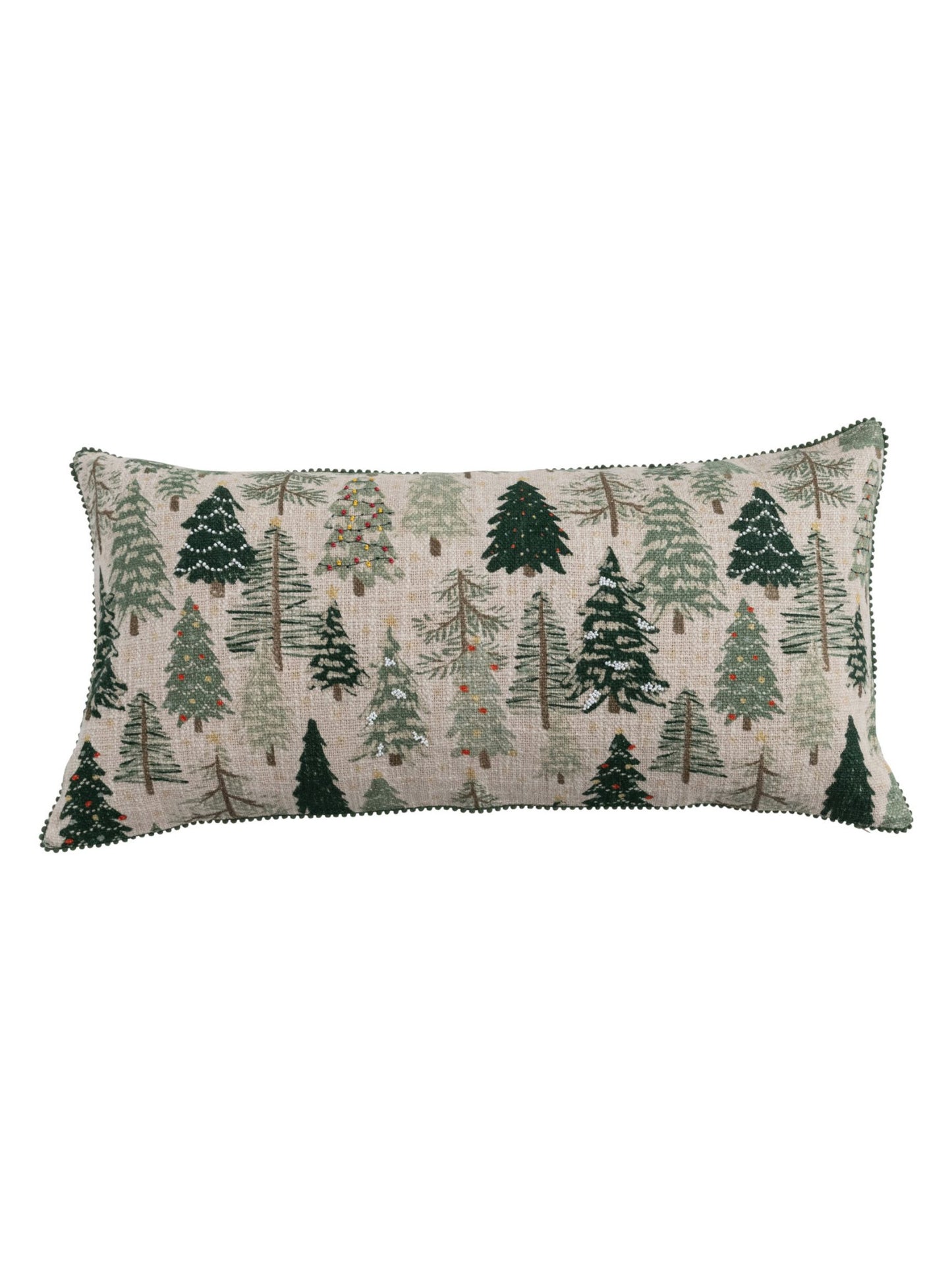 Cotton & Linen Slub Printed Lumbar Pillow w/Tree Pattern - Pick Up Only