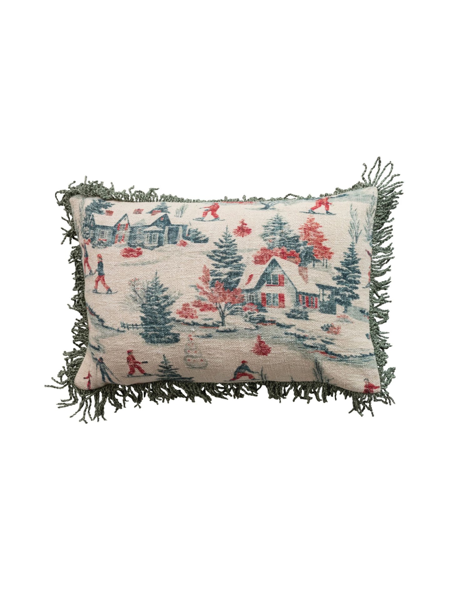 Ski Scene Cotton Slub Printed Lumbar Pillow