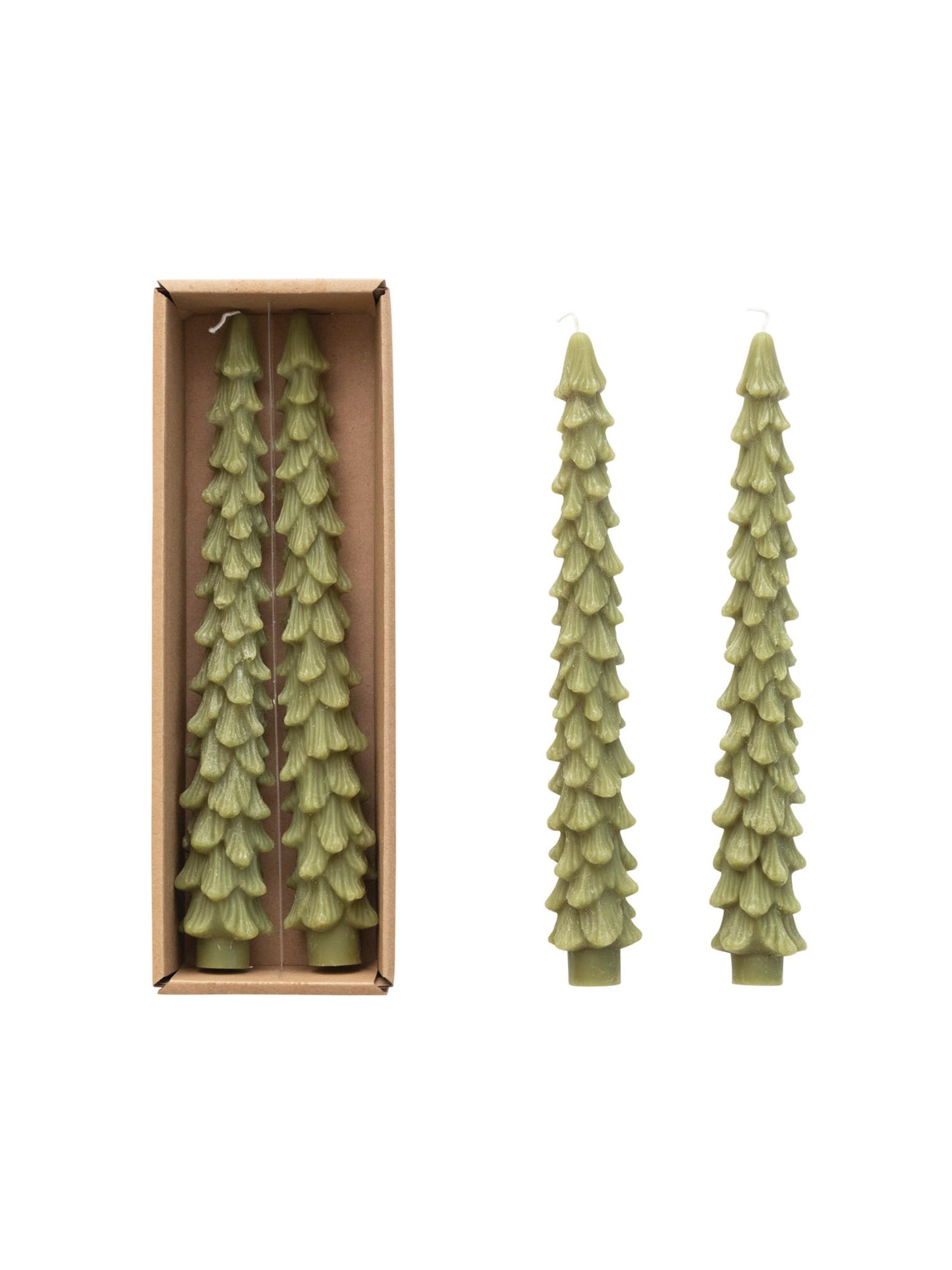 Light Green Unscented Tree Shaped Taper Candles, Set of 2