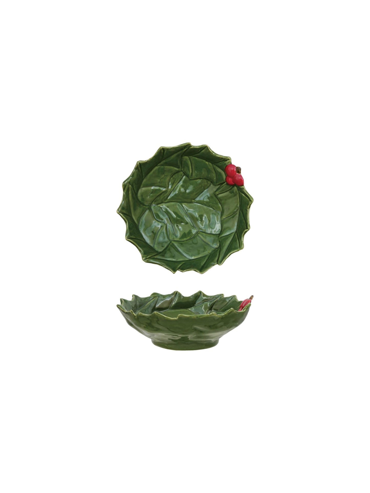 Hand-Painted Holly Leaves Shaped Bowl w/ Berries