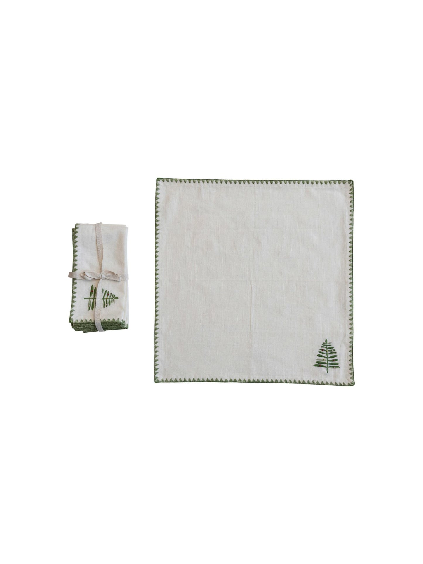 Cotton Napkins w/ Embroidered Tree & Edge