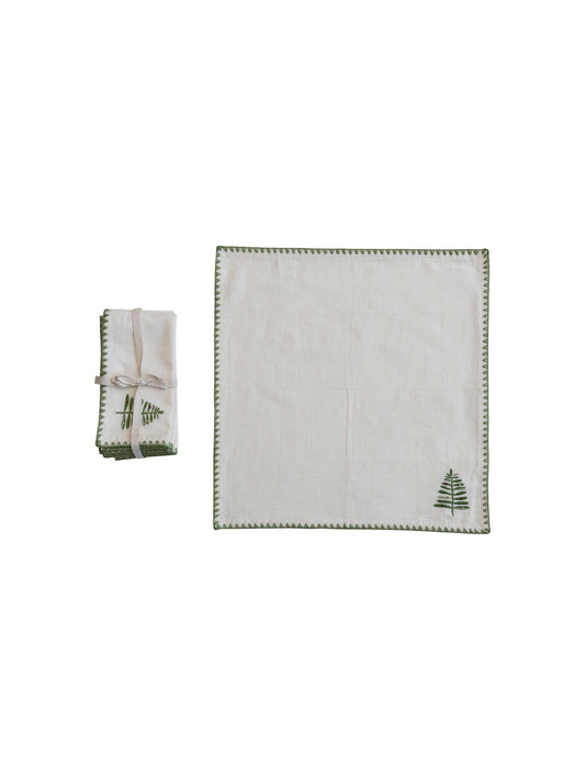 Cotton Napkins w/ Embroidered Tree & Edge