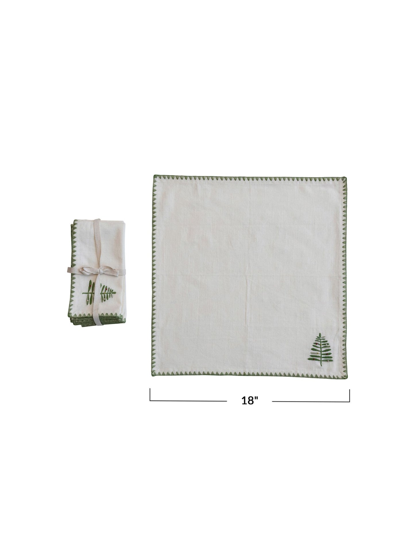 Cotton Napkins w/ Embroidered Tree & Edge