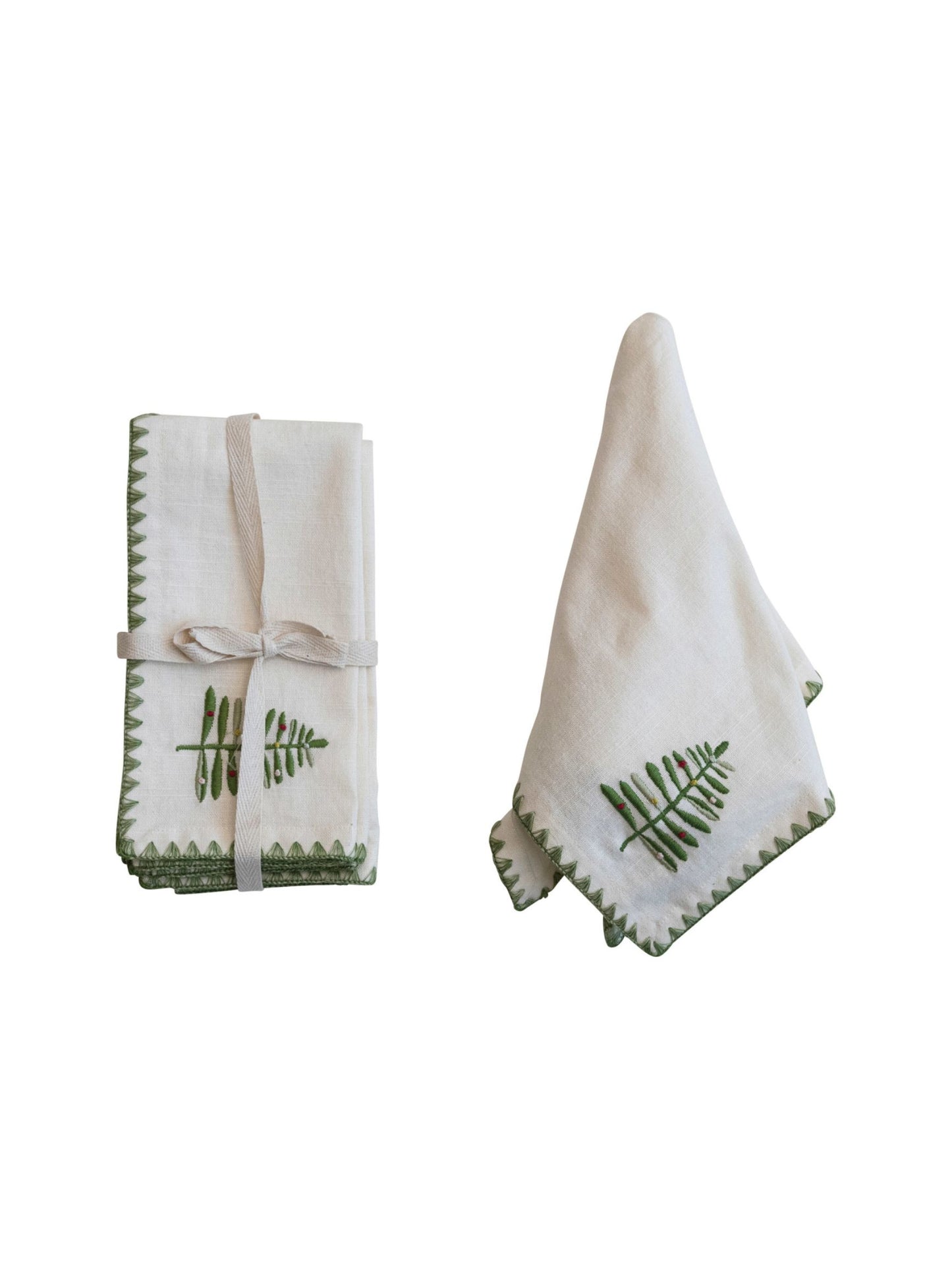 Cotton Napkins w/ Embroidered Tree & Edge