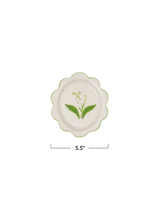 Hand-Painted Stoneware Plate w/ Lily of the Valley