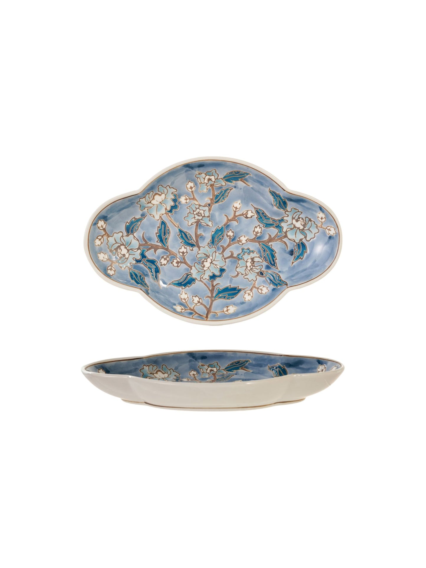 Decorative Hand-Painted Stoneware Dish w/ Wax Relief Flowers
