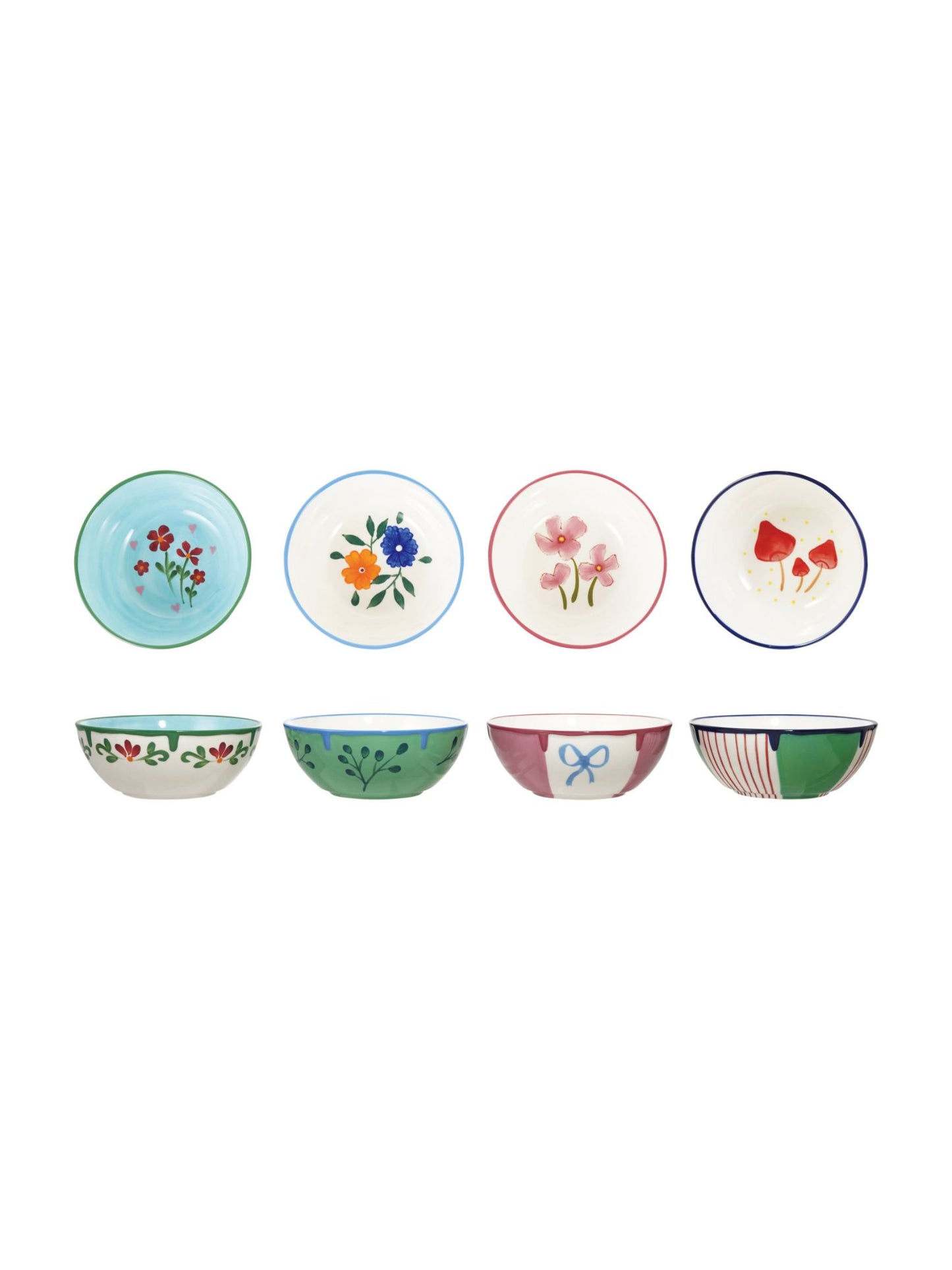 Hand-Painted Stoneware Bowl with Botanical Design Inside