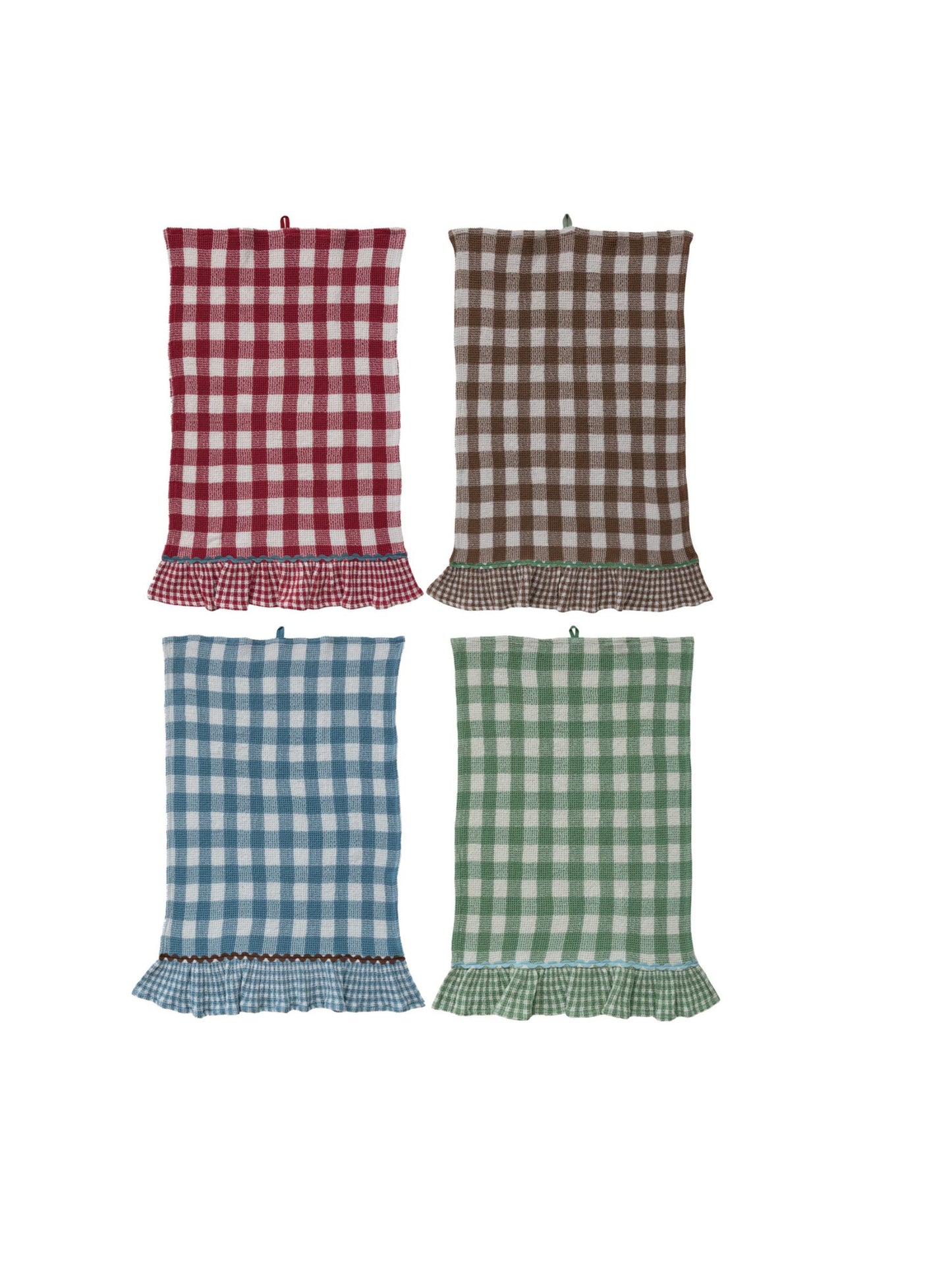Cotton Waffle Weave Tea Towel w/ Ruffle & Ric Rac Trim