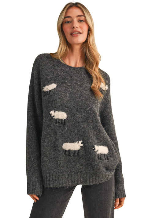 Fuzzy Sheep Motif Sweater Pullover