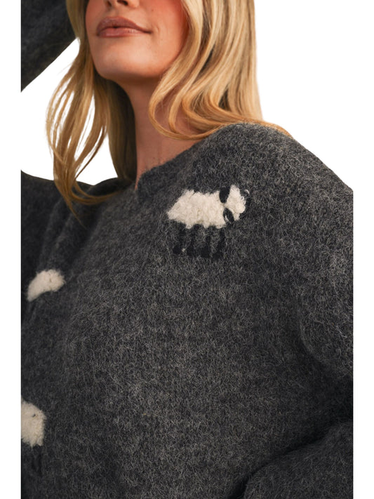 Fuzzy Sheep Motif Sweater Pullover