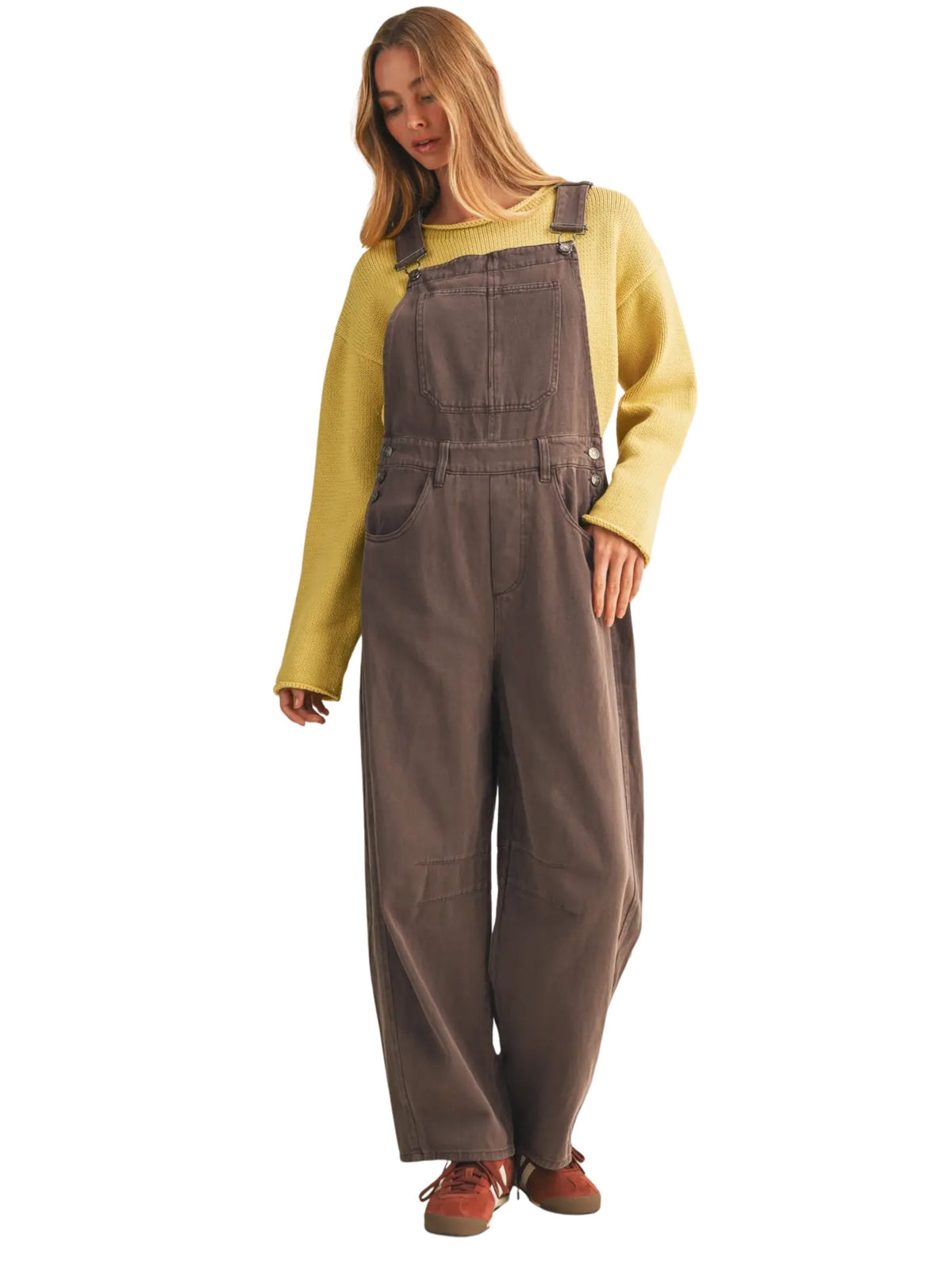 Vintage-Washed Twill Wide-Leg Overall