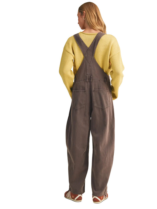 Vintage-Washed Twill Wide-Leg Overall