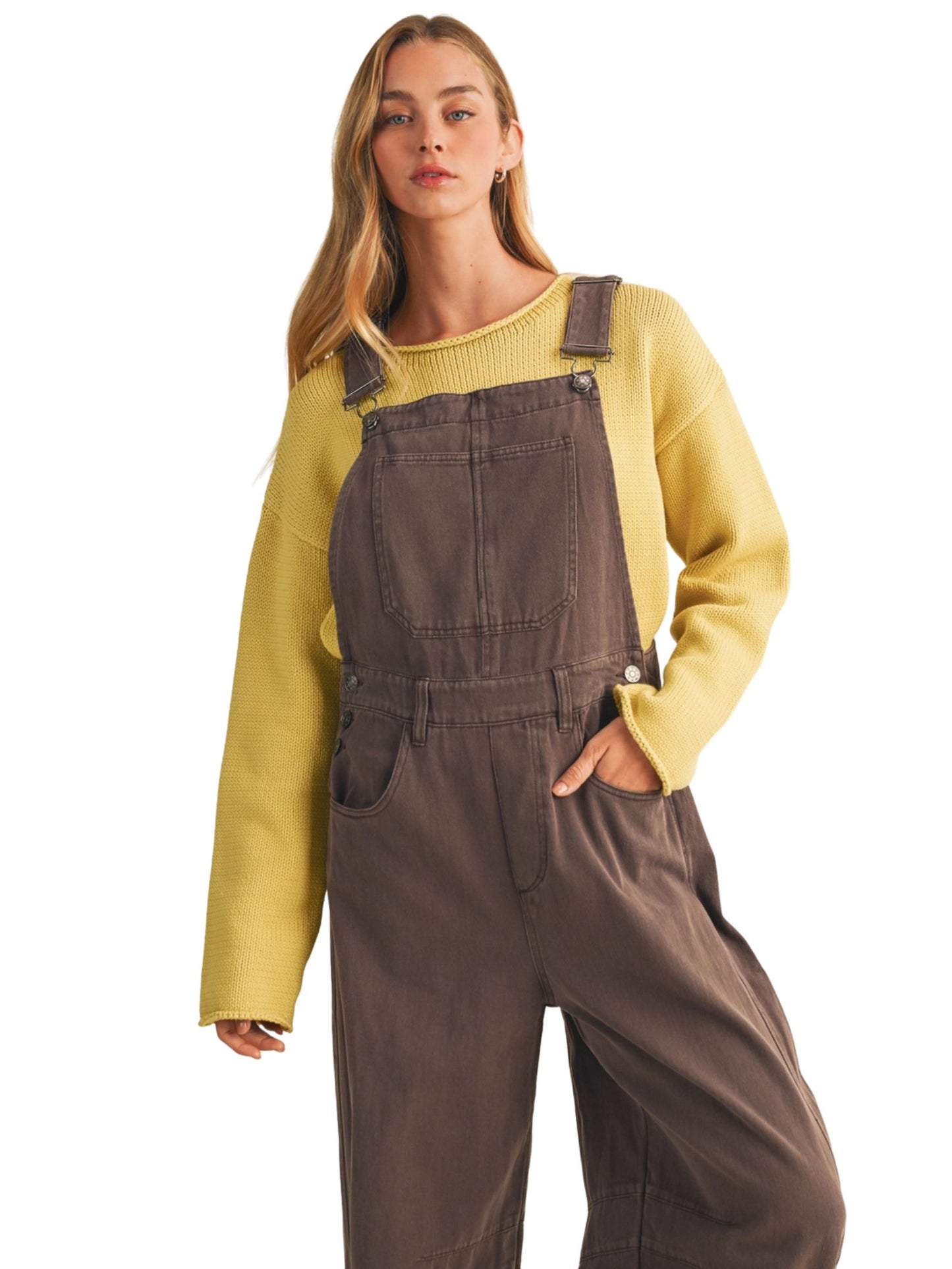 Vintage-Washed Twill Wide-Leg Overall