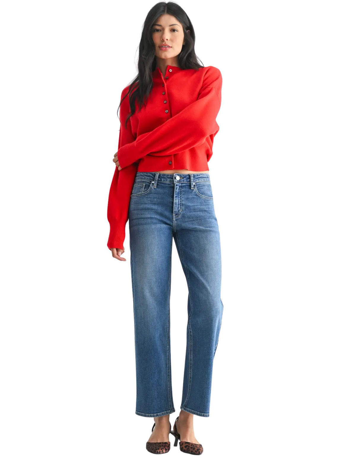Mid Rise Slim Wide Leg Denim