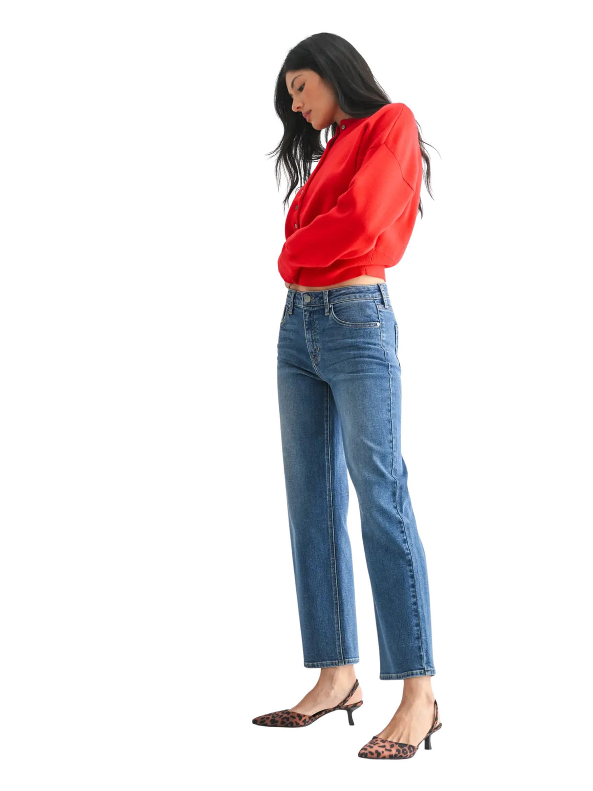 Mid Rise Slim Wide Leg Denim