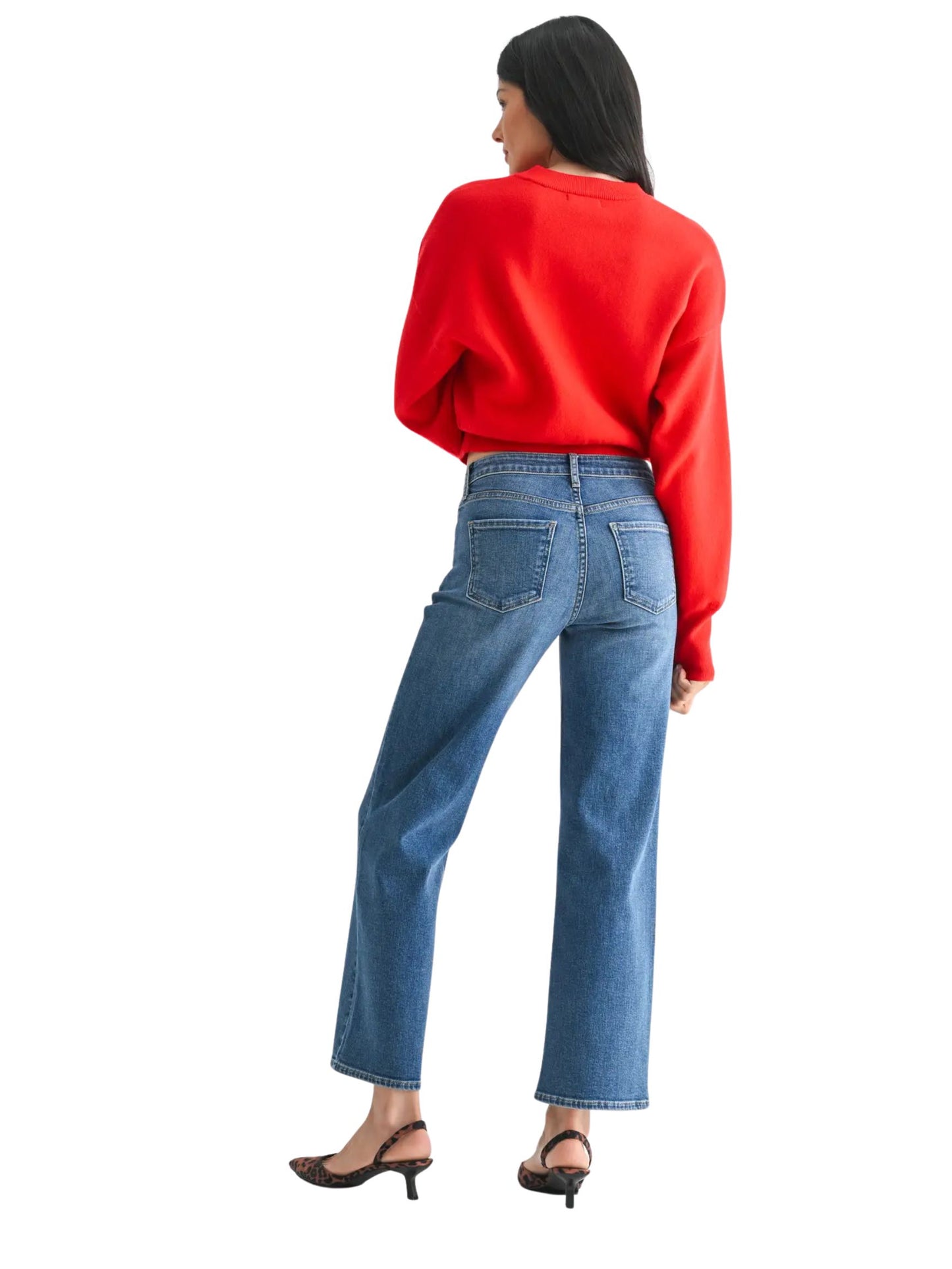 Mid Rise Slim Wide Leg Denim