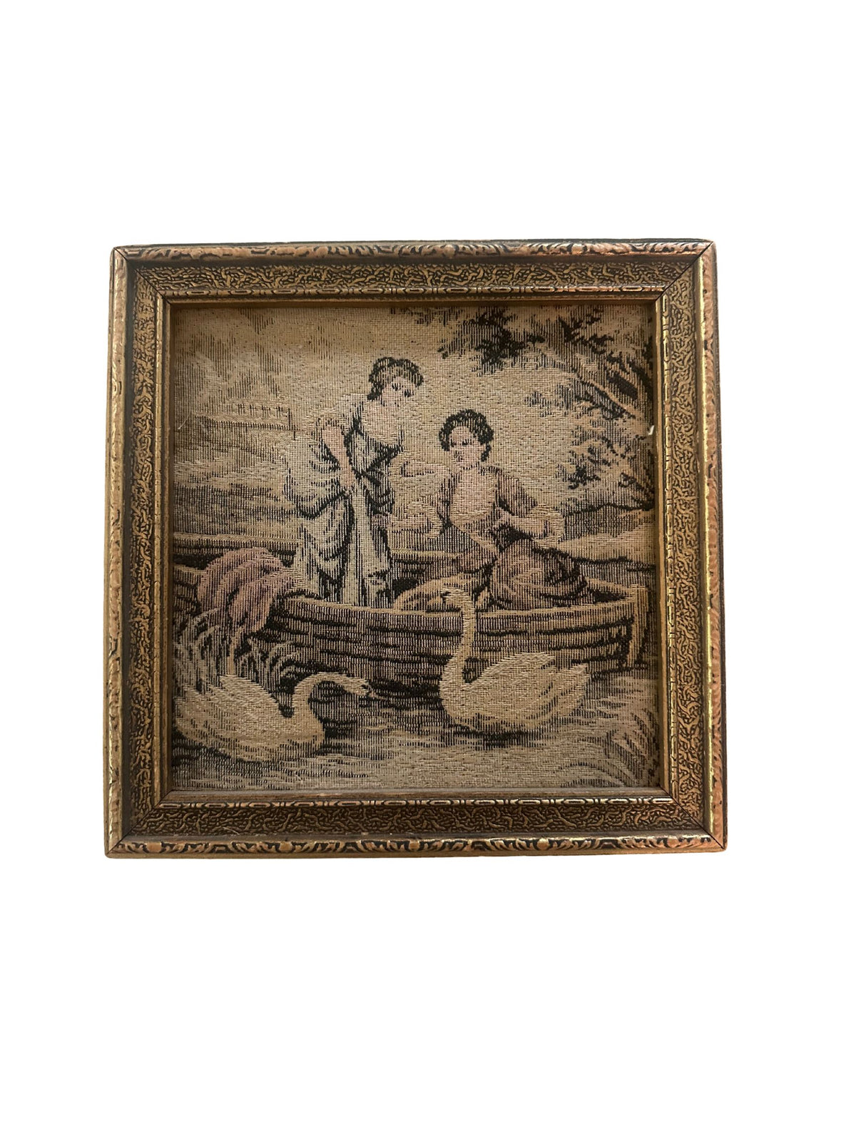 Vintage Framed Graceful Swans French Tapestry