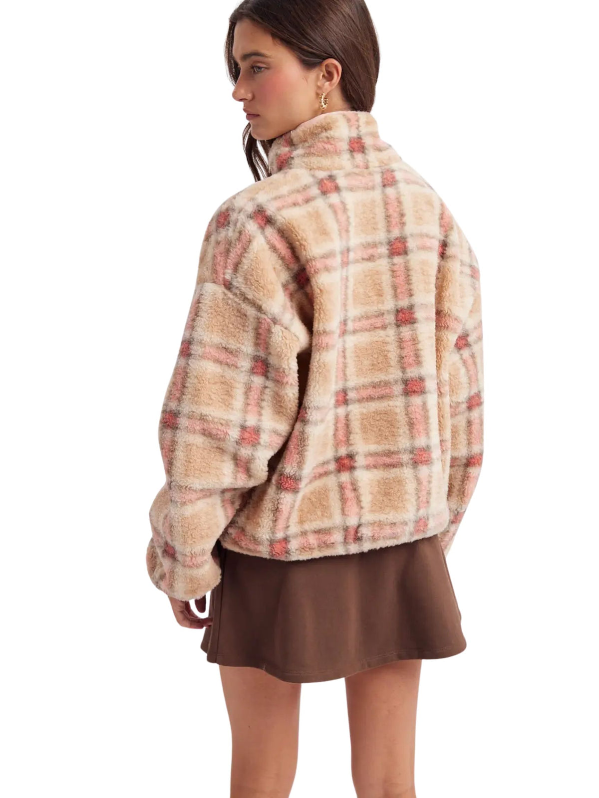 Plaid Sherpa Fleece Snap Pullover