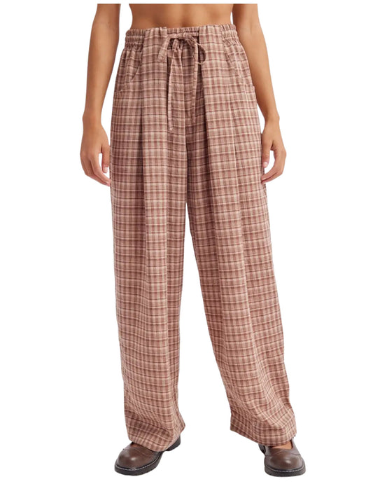 Plaid Wide Leg Soft Pleated Pants