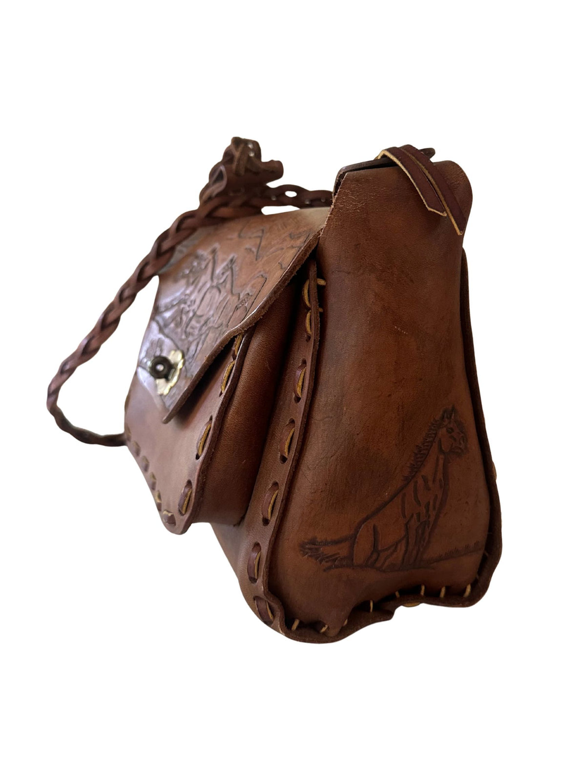 Vintage Tooled Leather Horse Shoulder Bag