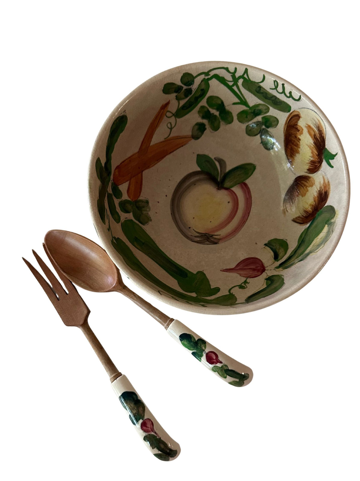 Vintage Hand-Painted Vegetable Salad Bowl Set - Pick Up Only