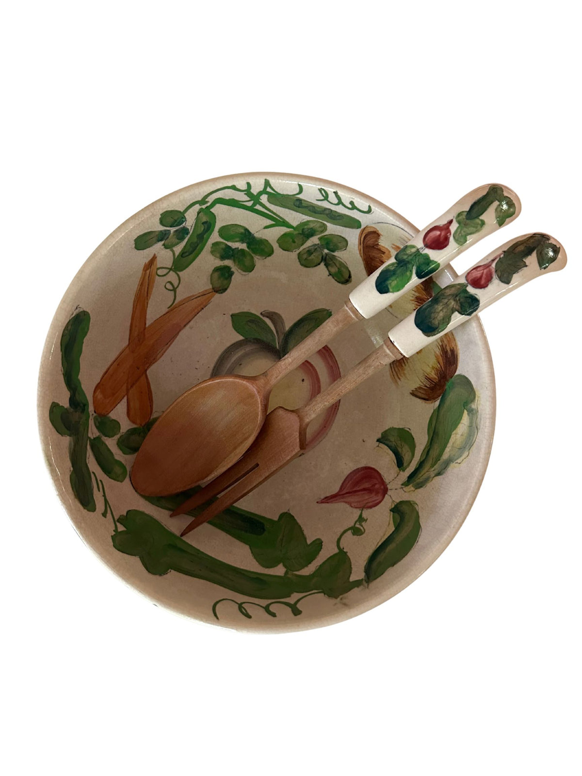 Vintage Hand-Painted Vegetable Salad Bowl Set - Pick Up Only