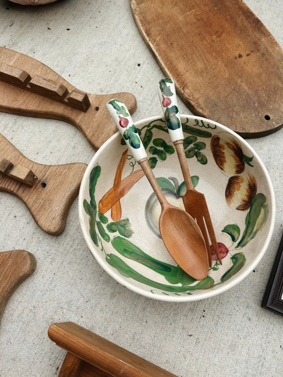 Vintage Hand-Painted Vegetable Salad Bowl Set - Pick Up Only