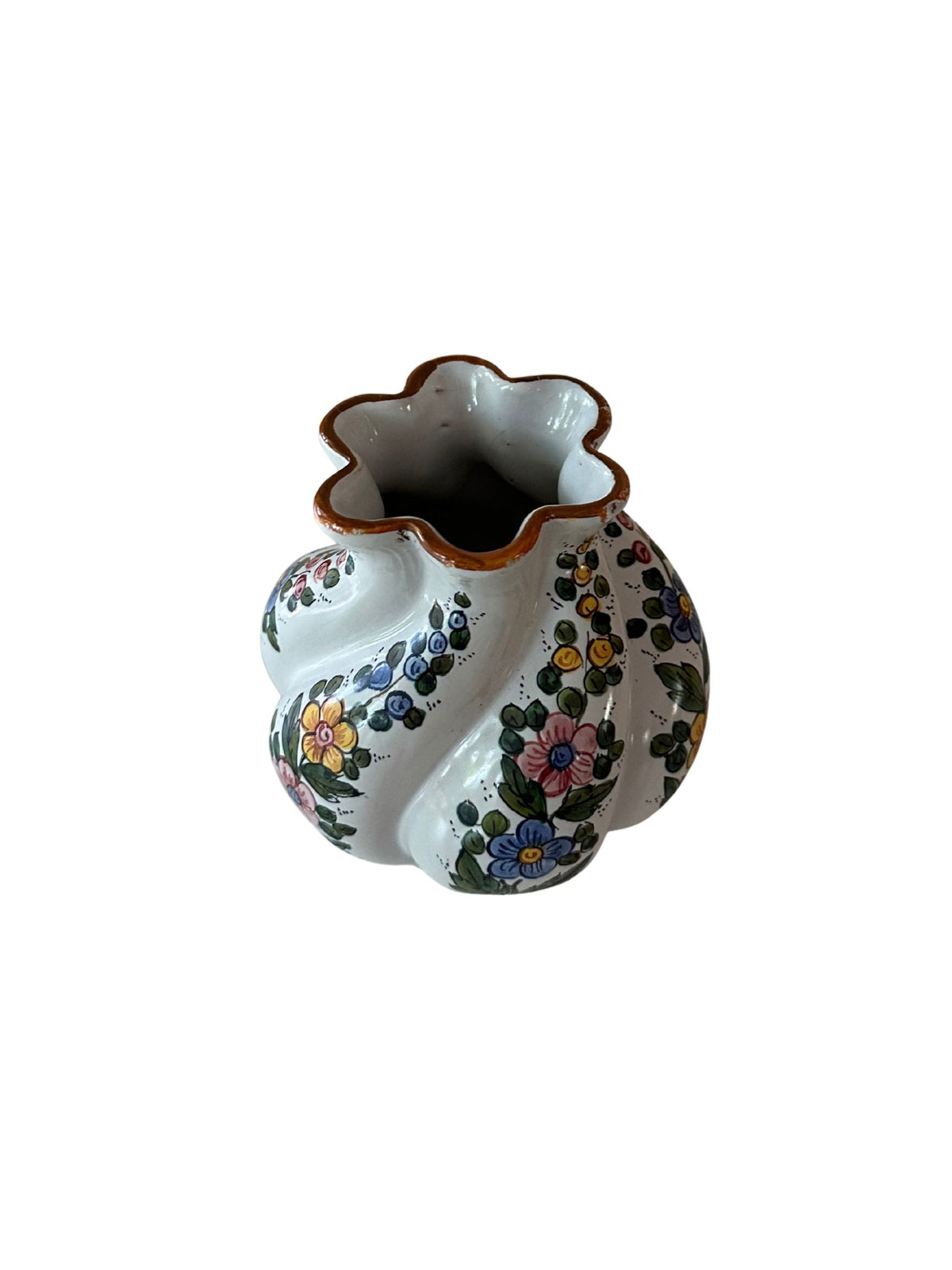 Vintage Italian Hand-Painted Floral Ceramic Vase