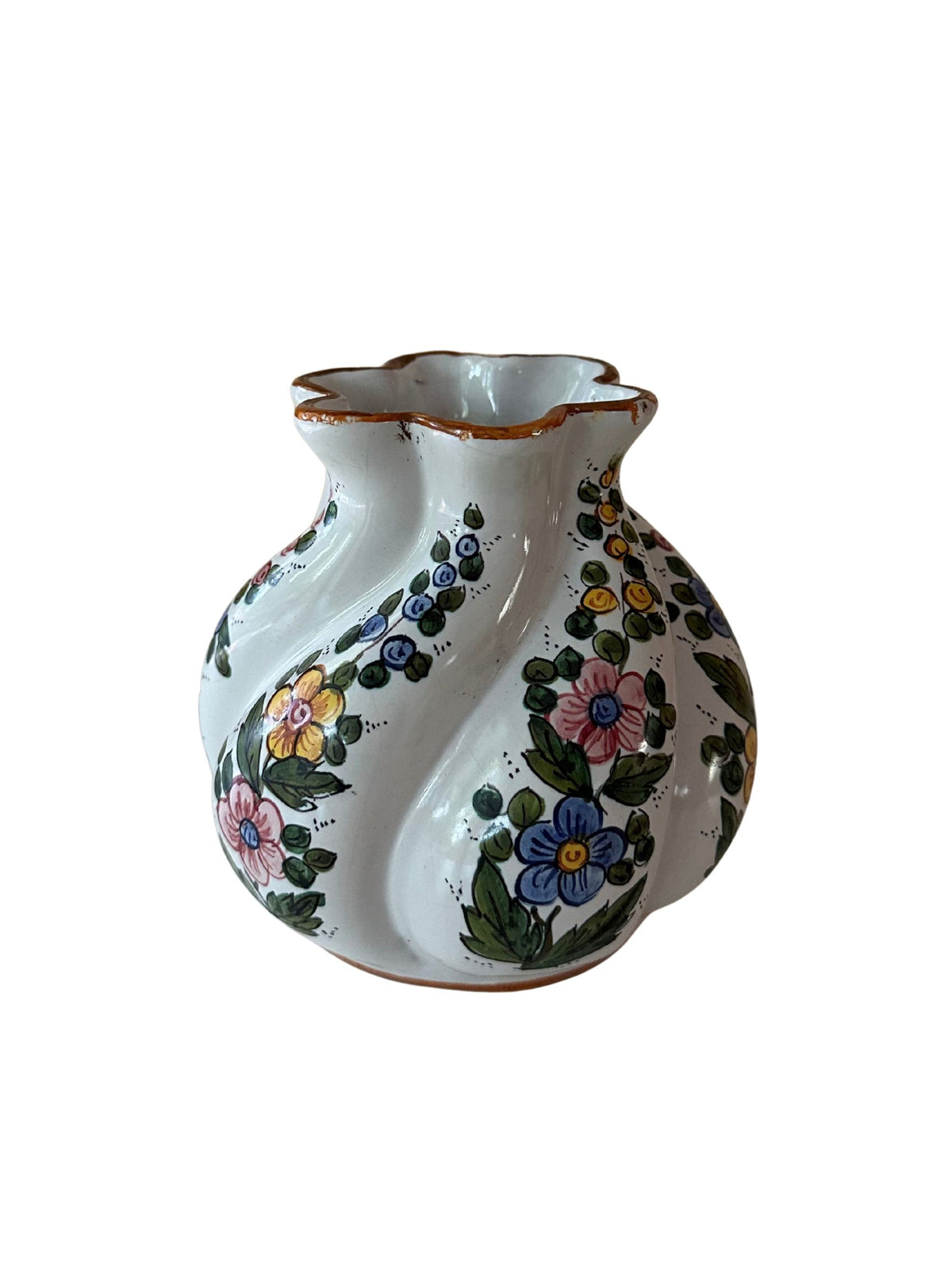 Vintage Italian Hand-Painted Floral Ceramic Vase