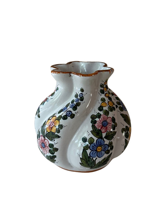 Vintage Italian Hand-Painted Floral Ceramic Vase
